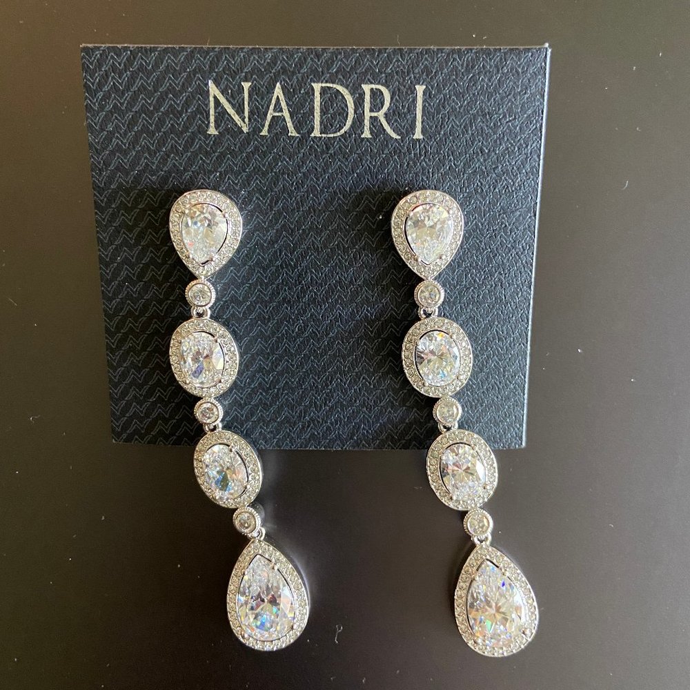 Nadri Framed Cubic Zirconia Crystal Dangle Earrings New